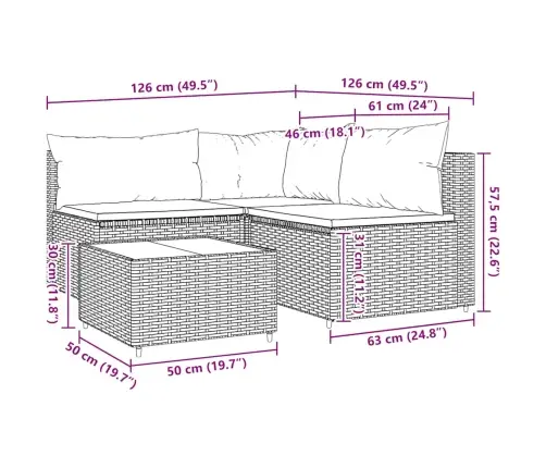 4-Daļīgs Dārza Mēbeļu Komplekts, Melna Pe Rotangpalma Vidaxl