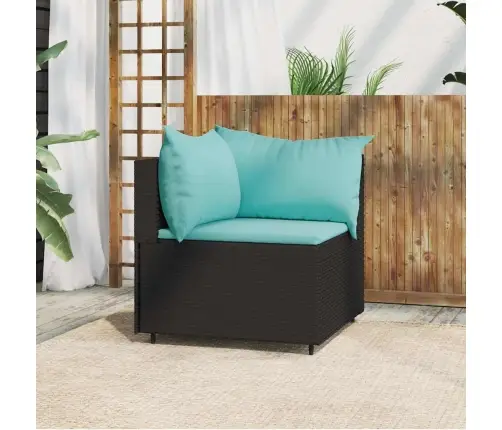 Dārza Stūra Dīvāns Ar Spilveniem, Pe Rotangpalma, Melns Vidaxl