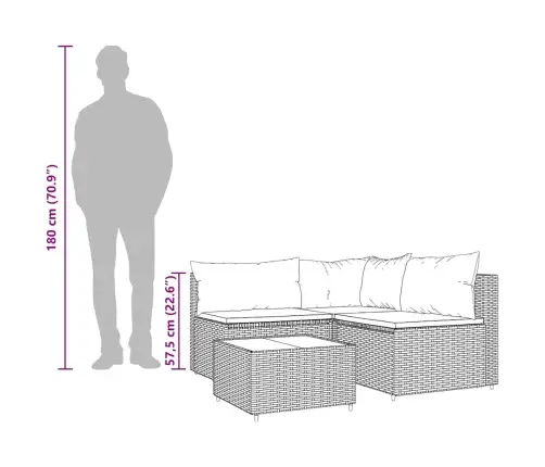 4-Daļīgs Dārza Mēbeļu Komplekts, Melna Pe Rotangpalma Vidaxl 4-Daļīgs Dārza Mēbeļu Komplekts, Melna Pe Rotangpalma Vidaxl