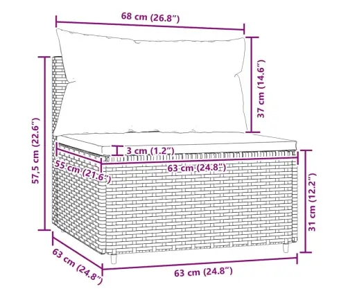 Vidējais Dārza Dīvāns, Spilveni, Melna Pe Rotangpalma Vidaxl