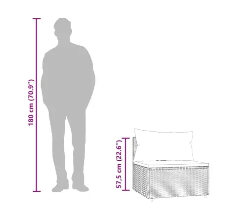 Vidējais Dārza Dīvāns, Spilveni, Melna Pe Rotangpalma Vidaxl