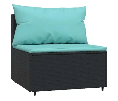 Vidurinės Sofos Dalys Su Pagalvėmis, 2Vnt., Juodos, Poliratanas Vidurinės Sofos Dalys Su Pagalvėmis, 2Vnt., Juodos, Poliratanas