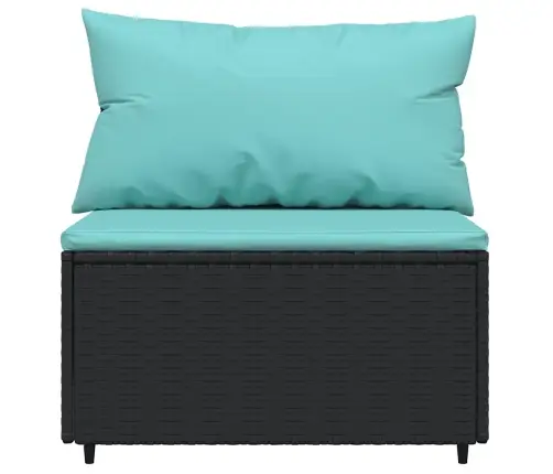 Vidurinės Sofos Dalys Su Pagalvėmis, 2Vnt., Juodos, Poliratanas Vidurinės Sofos Dalys Su Pagalvėmis, 2Vnt., Juodos, Poliratanas