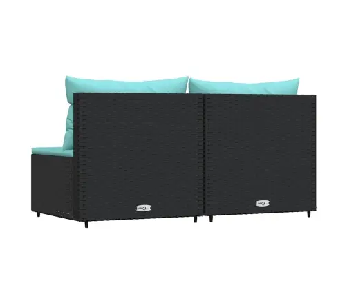 Vidurinės Sofos Dalys Su Pagalvėmis, 2Vnt., Juodos, Poliratanas Vidurinės Sofos Dalys Su Pagalvėmis, 2Vnt., Juodos, Poliratanas