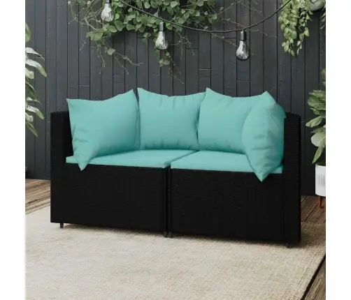 Dārza Stūra Dīvāni Ar Spilveniem, 2 Gab., Melna Pe Rotangpalma Vidaxl