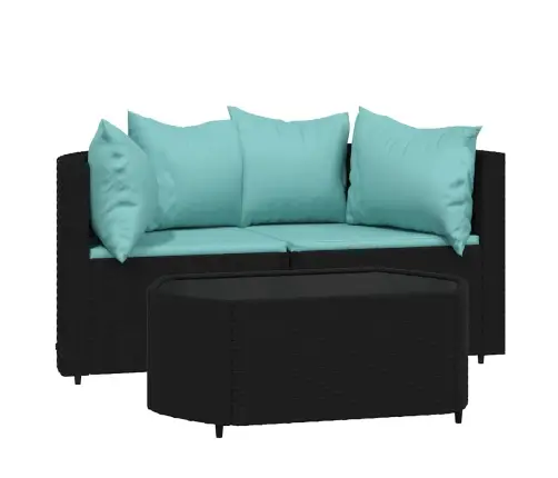 3-Osaline Aiamööblikomplekt Patjadega, Must, Polürotang