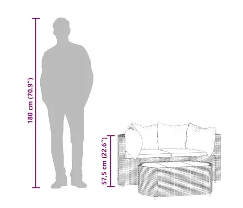 3-Osaline Aiamööblikomplekt Patjadega, Must, Polürotang