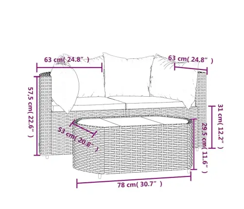 3-Osaline Aiamööblikomplekt Patjadega, Must, Polürotang