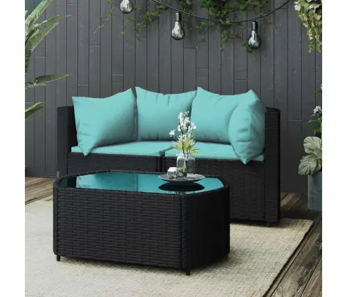 3-Osaline Aiamööblikomplekt Patjadega, Must, Polürotang