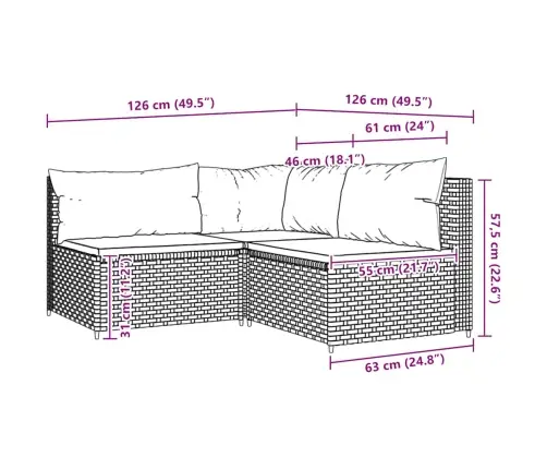 Sodo Komplektas Su Pagalvėlėmis, 3 Dalių, Rudas, Poliratanas