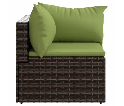 Kampinė Sodo Sofos Dalis Su Pagalvėlėmis, Ruda, Poliratanas