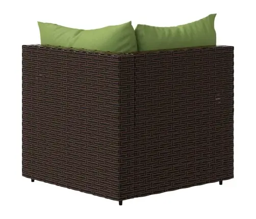 Kampinė Sodo Sofos Dalis Su Pagalvėlėmis, Ruda, Poliratanas