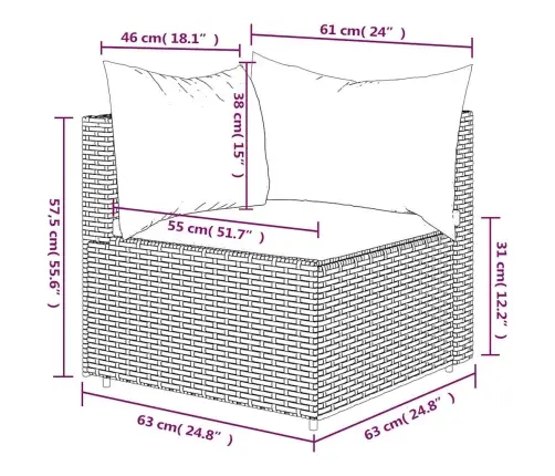 Kampinė Sodo Sofos Dalis Su Pagalvėlėmis, Ruda, Poliratanas
