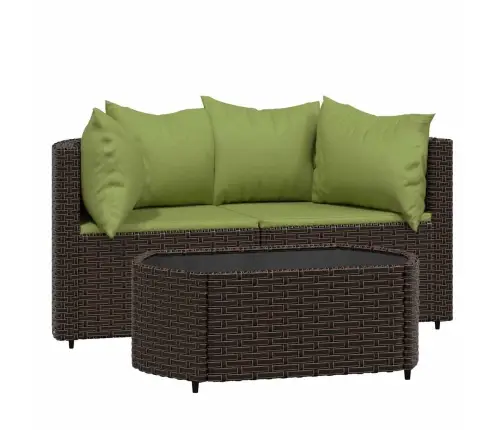 3-Osaline Aiamööbli Komplekt Patjadega, Pruun, Polürotang