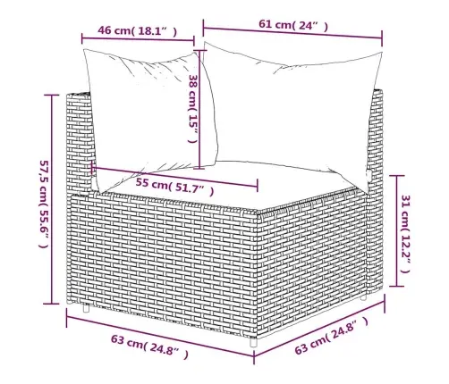 Dārza Stūra Dīvāns Ar Spilveniem, Pelēka Pe Rotangpalma Vidaxl