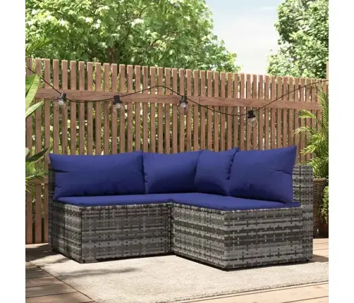 3-Osaline Aiamööbli Komplekt Patjadega, Hall, Polürotang