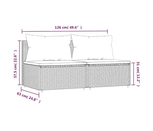 Vidurinės Sofos Dalys Su Pagalvėmis, 2Vnt., Pilkos, Poliratanas