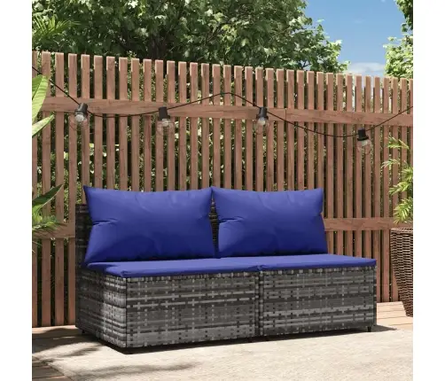 Vidurinės Sofos Dalys Su Pagalvėmis, 2Vnt., Pilkos, Poliratanas