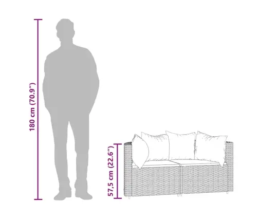 Kampinės Sofos Su Pagalvėlėmis, 2Vnt., Pilkos, Poliratanas