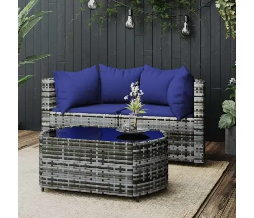 3-Daļīgs Dārza Atpūtas Mēbeļu Komplekts, Pelēka Pe Rotangpalma Vidaxl