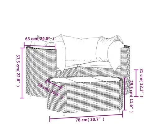 4-Daļīgs Dārza Atpūtas Mēbeļu Komplekts, Pelēka Pe Rotangpalma Vidaxl
