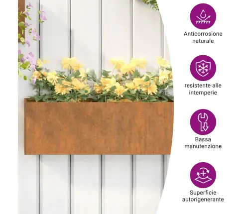 Sienas Puķu Kastes, 2 Gb., Rūsgans Kortena Tērauds, 53X10X17 Cm Vidaxl