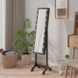 Laisvai Pastatomas Veidrodis Su Led, Juodas, 34X37X146Cm