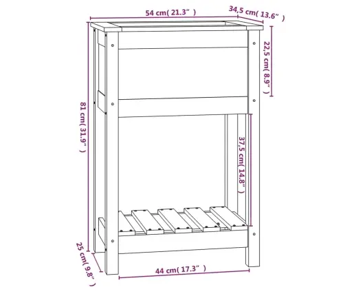 Puķu Kaste Ar Plauktu, Pelēka, 54X34,5X81 Cm, Priedes Masīvkoks Vidaxl