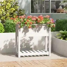 Puķu Kaste Ar Plauktu, Balta, 82,5X34,5X81Cm, Priedes Masīvkoks Vidaxl