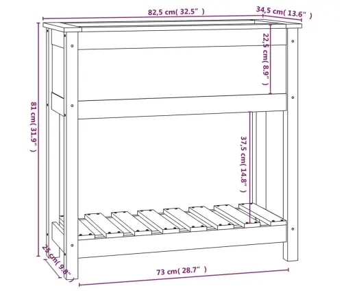 Riiuliga Taimekast, Hall, 82,5X34,5X81 cm Männipuit