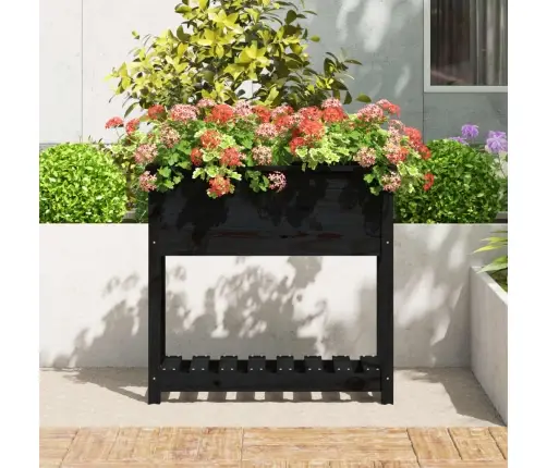 Puķu Kaste Ar Plauktu, Melna, 82,5X34,5X81, Priedes Masīvkoks Vidaxl