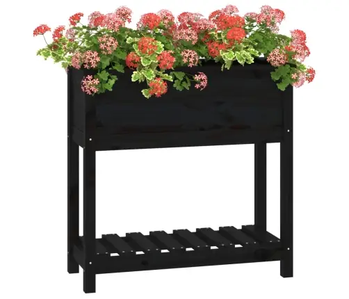 Puķu Kaste Ar Plauktu, Melna, 82,5X34,5X81, Priedes Masīvkoks Vidaxl