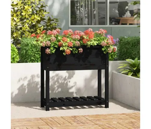 Puķu Kaste Ar Plauktu, Melna, 82,5X34,5X81, Priedes Masīvkoks Vidaxl