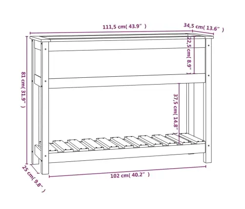 Puķu Kaste Ar Plauktu, Pelēka, 111,5X34,5X81, Priedes Masīvkoks Vidaxl