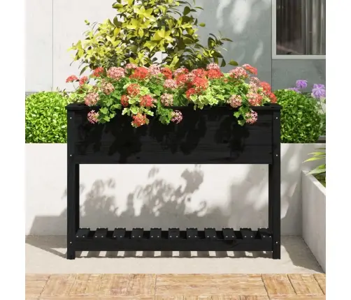 Puķu Kaste Ar Plauktu, Melna, 111,5X34,5X81, Priedes Masīvkoks Vidaxl