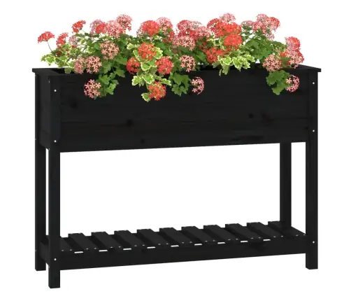 Puķu Kaste Ar Plauktu, Melna, 111,5X34,5X81, Priedes Masīvkoks Vidaxl