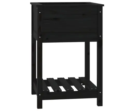 Puķu Kaste Ar Plauktu, Melna, 54X54X81 Cm, Priedes Masīvkoks Vidaxl