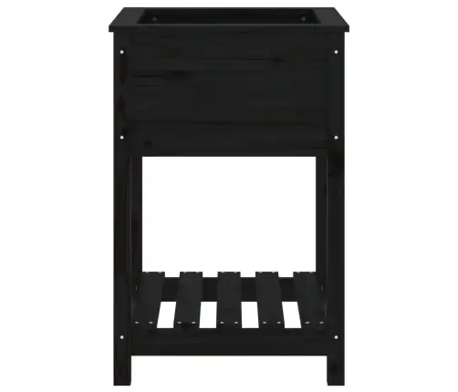Puķu Kaste Ar Plauktu, Melna, 54X54X81 Cm, Priedes Masīvkoks Vidaxl