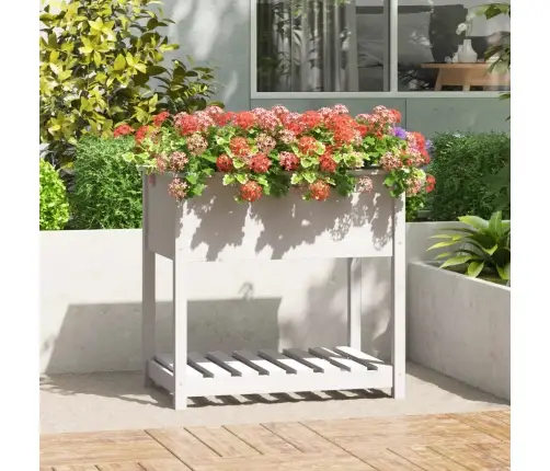 Puķu Kaste Ar Plauktu, Balta, 82,5X54X81 Cm, Priedes Masīvkoks Vidaxl