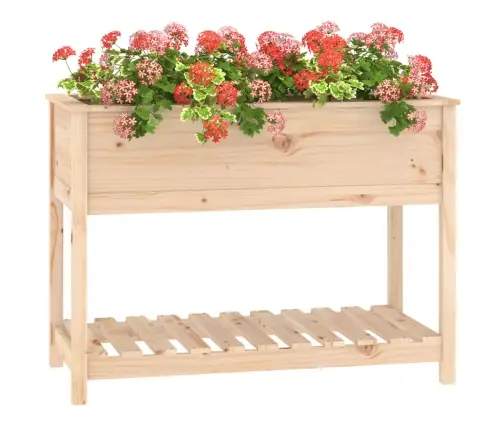 Puķu Kaste Ar Plauktu, Pelēka, 111,5X54X81Cm, Priedes Masīvkoks Vidaxl