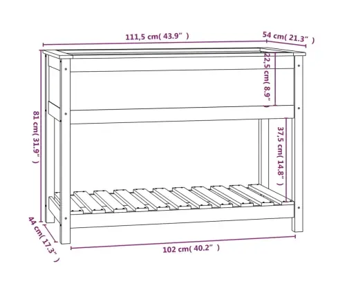 Puķu Kaste Ar Plauktu, Pelēka, 111,5X54X81Cm, Priedes Masīvkoks Vidaxl