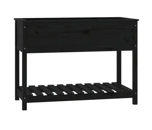 Puķu Kaste Ar Plauktu, Melna, 111,5X54X81Cm, Priedes Masīvkoks Vidaxl