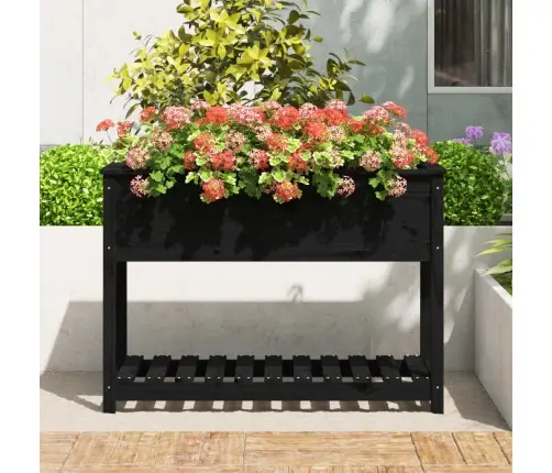 Puķu Kaste Ar Plauktu, Melna, 111,5X54X81Cm, Priedes Masīvkoks Vidaxl