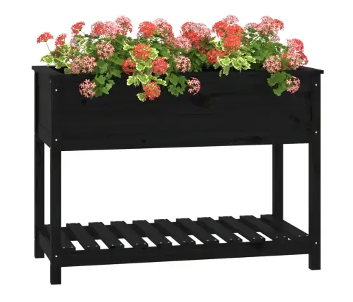 Puķu Kaste Ar Plauktu, Melna, 111,5X54X81Cm, Priedes Masīvkoks Vidaxl