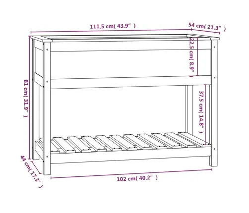 Puķu Kaste Ar Plauktu, Melna, 111,5X54X81Cm, Priedes Masīvkoks Vidaxl