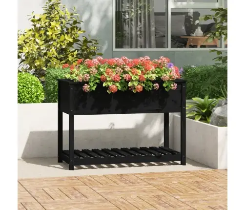 Puķu Kaste Ar Plauktu, Melna, 111,5X54X81Cm, Priedes Masīvkoks Vidaxl