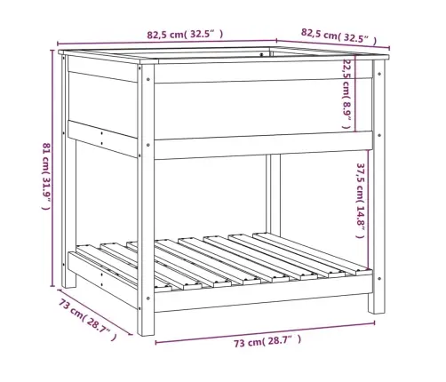Riiuliga Taimekast, Hall, 82,5X82,5X81 cm Männipuit