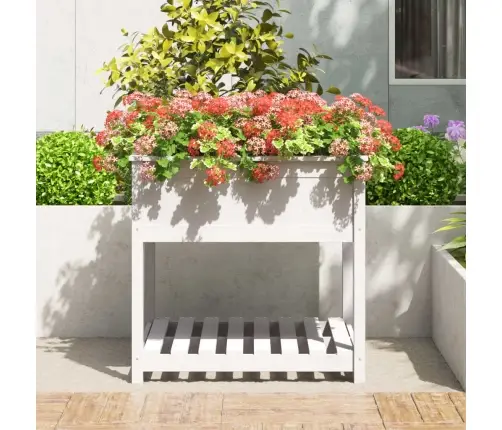 Puķu Kaste Ar Plauktu, Balta, 82,5X82,5X81Cm, Priedes Masīvkoks Vidaxl