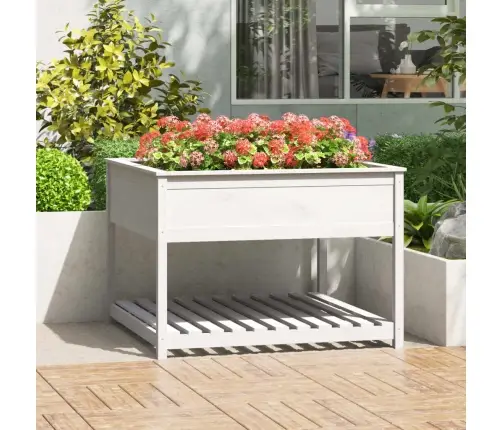 Puķu Kaste Ar Plauktu, Balta, 111,5X111,5X81 Cm, Priedes Koks Vidaxl