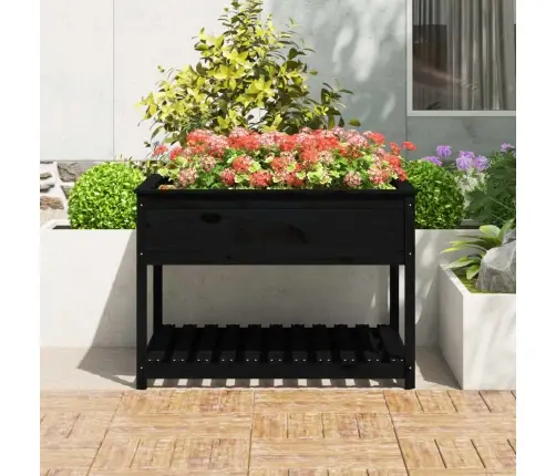 Puķu Kaste Ar Plauktu, Melna, 111,5X34,5X81, Priedes Masīvkoks Vidaxl